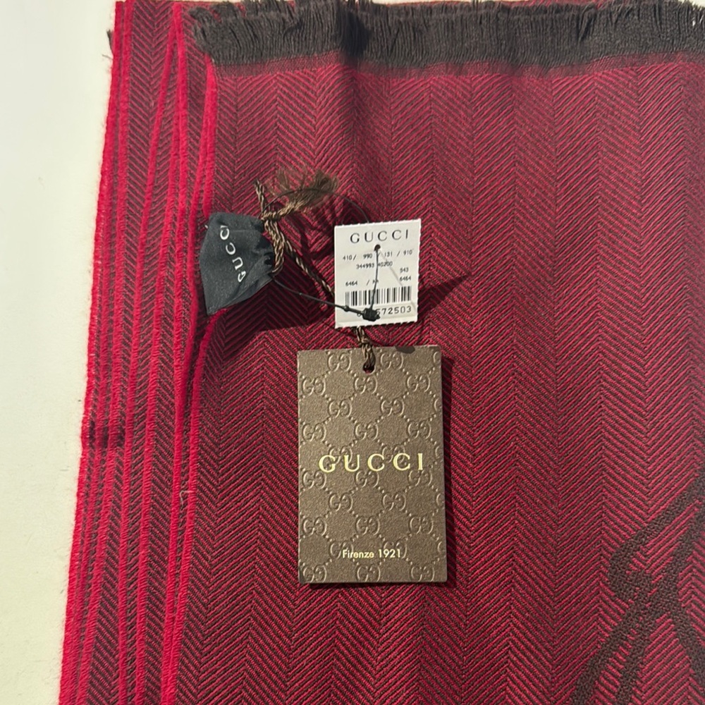 Gucci Crimson and Black Patterned Scarf